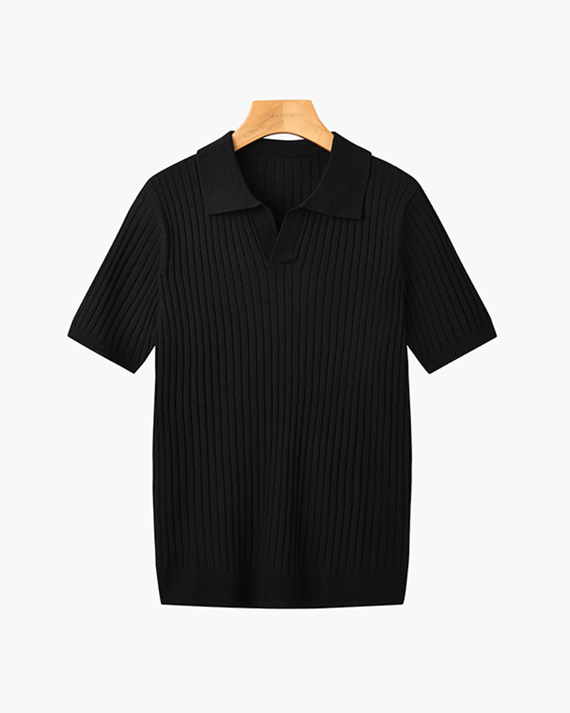 Ashford Ribbed Knit Polo - Black
