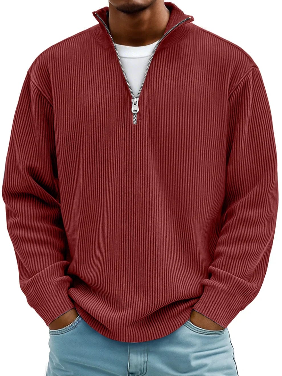 Linden Ribbed Cotton Pullover - Red