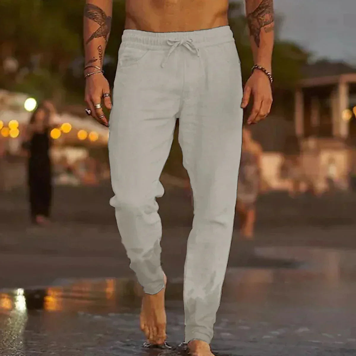 Positano Linen Beach Trousers - Light Grey
