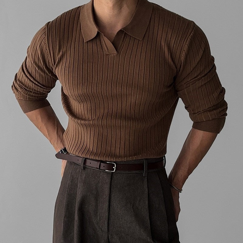 Belgrave Long Sleeve Knit Polo - Brown