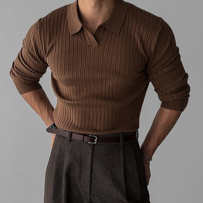 Belgrave Long Sleeve Knit Polo - Brown