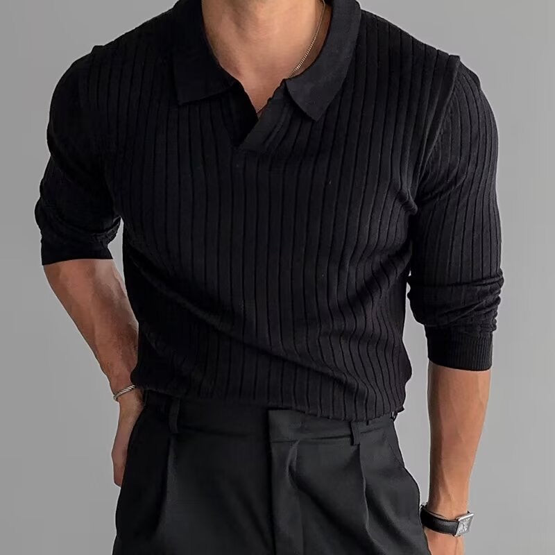 Belgrave Long Sleeve Knit Polo - Black