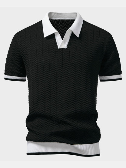 Harrow Textured Knit Polo - Black
