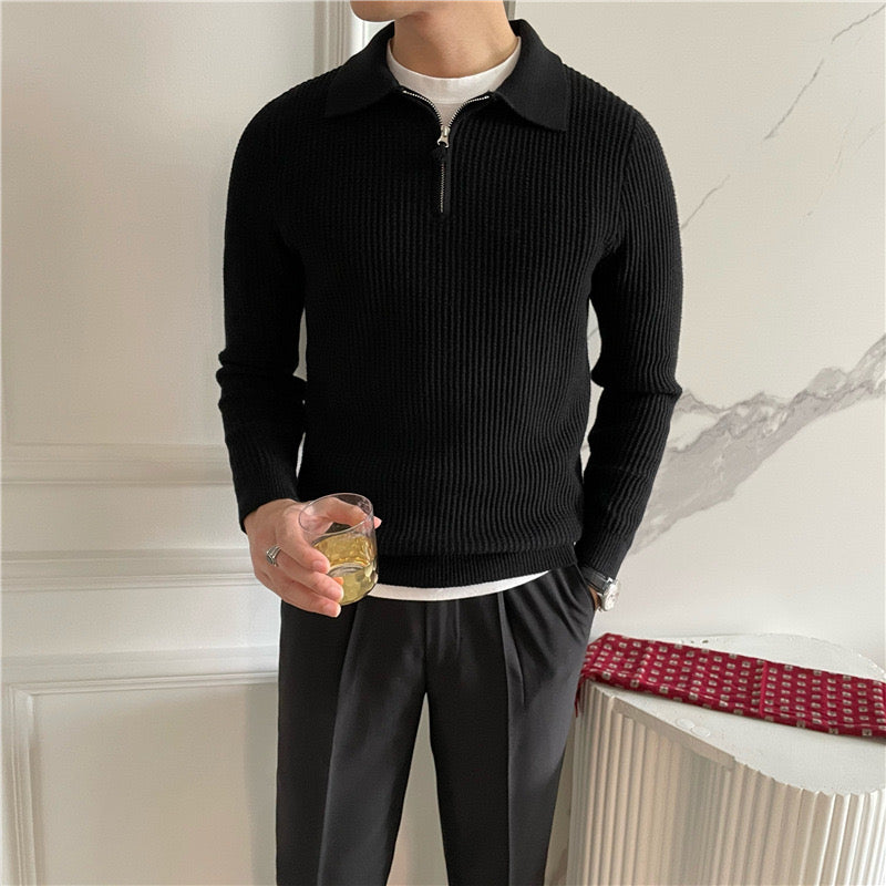 Pembroke Ribbed Half-Zip - Black