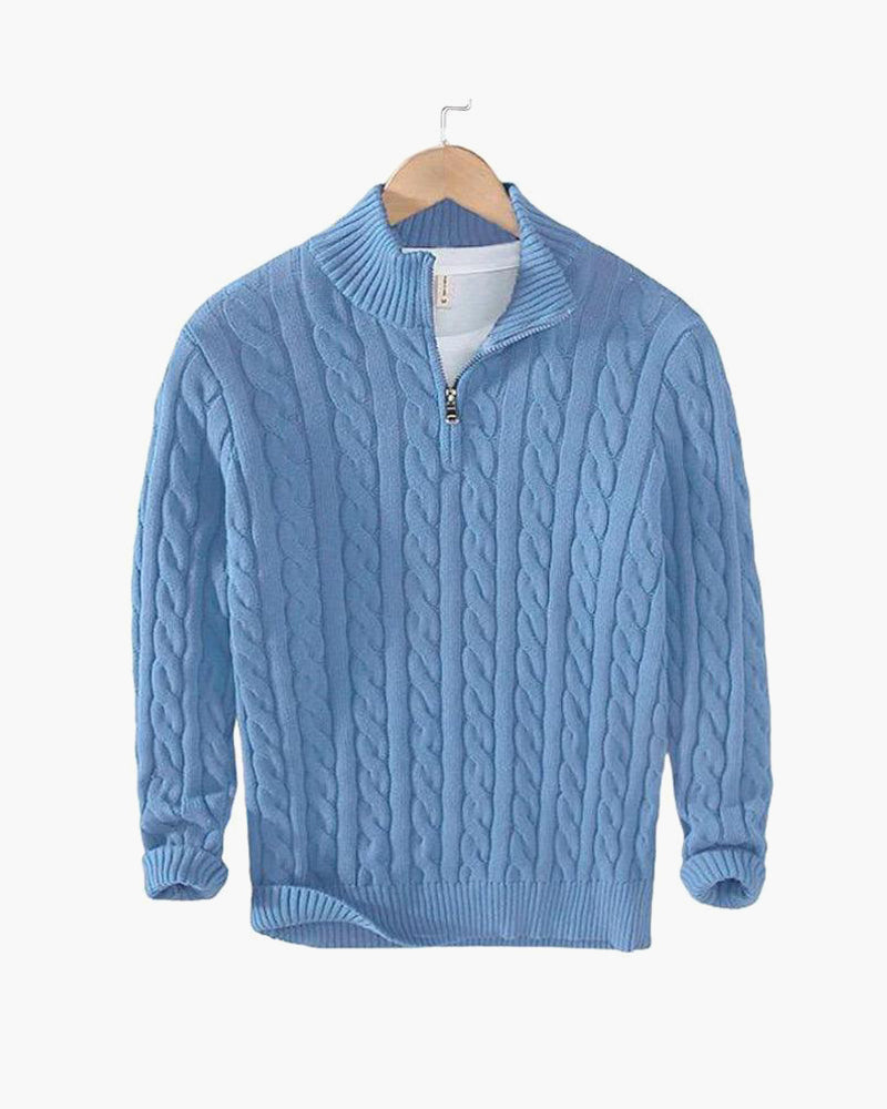 Kensington Cable Half-Zip Sweater - Light Blue