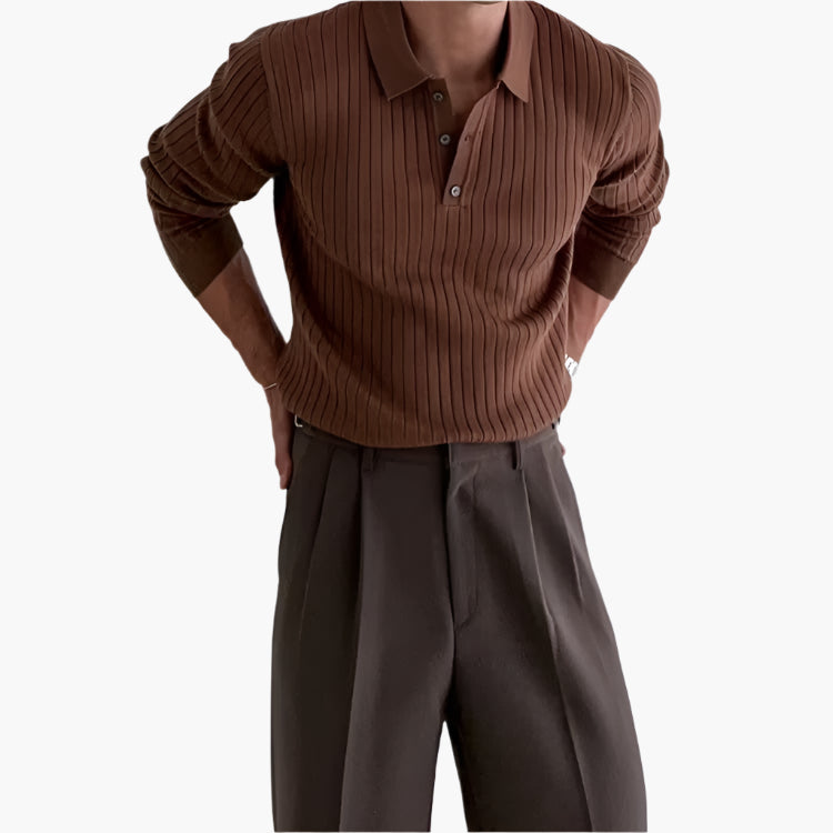 Highgate Long Sleeve Button Polo - Brown