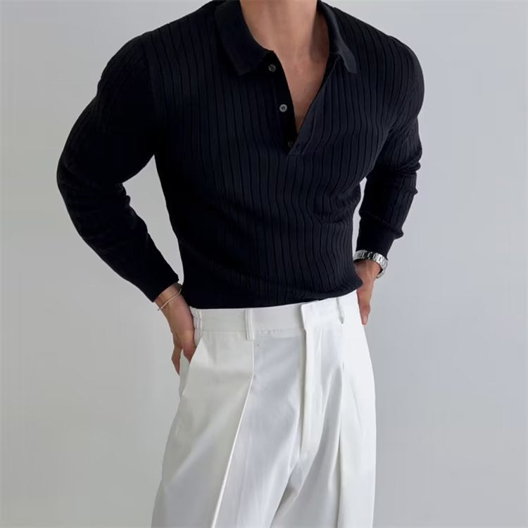 Highgate Long Sleeve Button Polo - Black