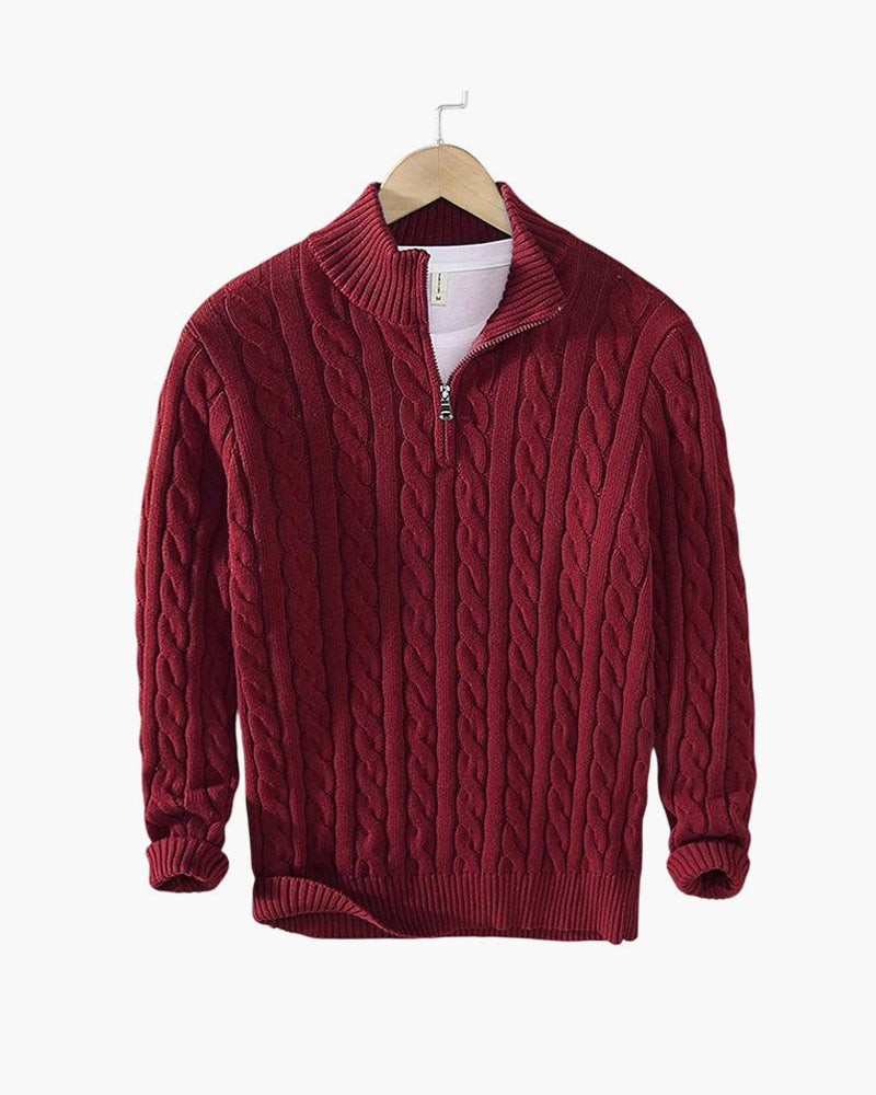 Kensington Cable Half-Zip Sweater - Burgundy