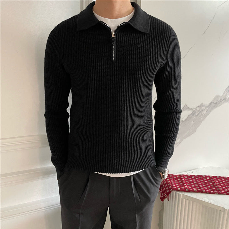 Pembroke Ribbed Half-Zip - Black