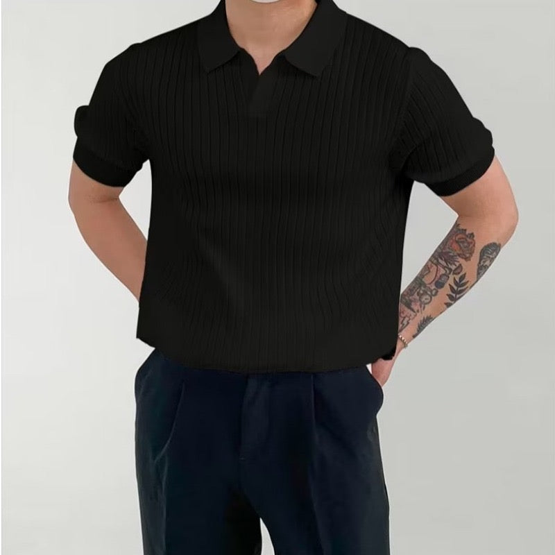 Ashford Ribbed Knit Polo - Black