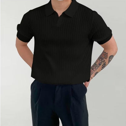 Ashford Ribbed Knit Polo - Black