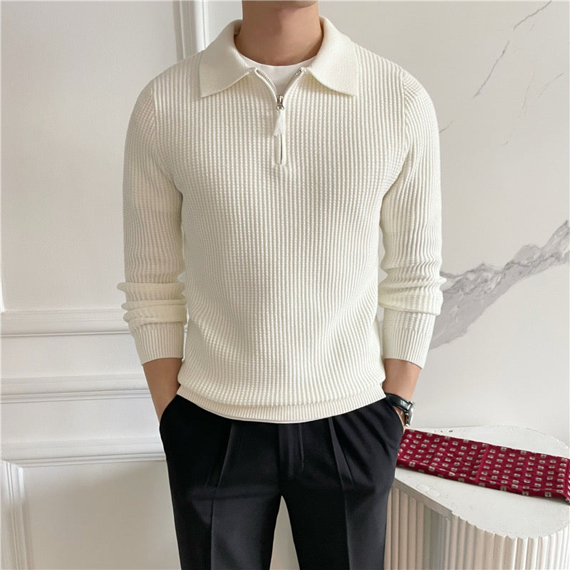 Pembroke Ribbed Half-Zip - White