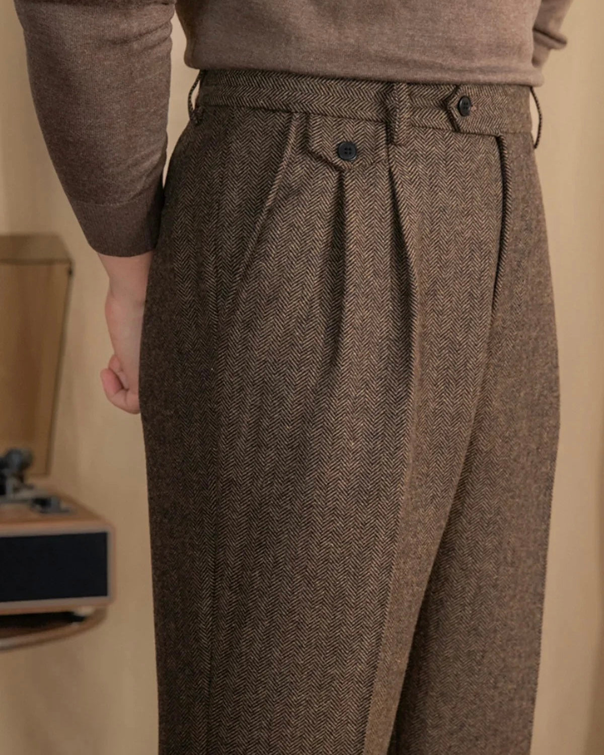 Hampstead Herringbone Trousers - Chestnut