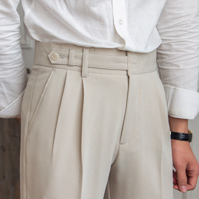 Kingsbridge Buckle-Tab Trousers - Beige