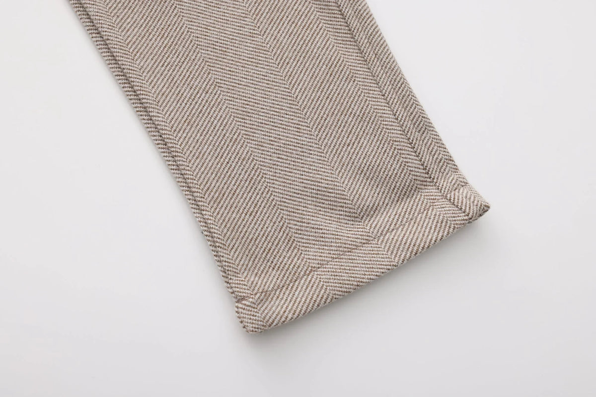 Exeter Brushed Herringbone Trousers - Beige