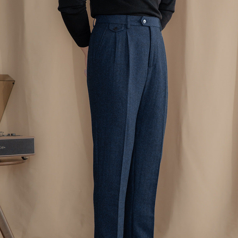 Hampstead Herringbone Trousers - Navy Blue