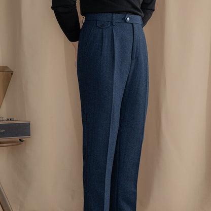Hampstead Herringbone Trousers - Navy Blue