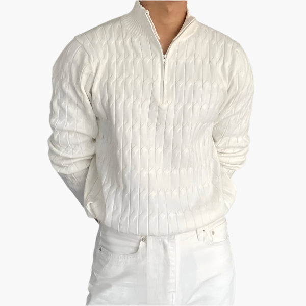 Cotswold Wave Cable Half-Zip - White