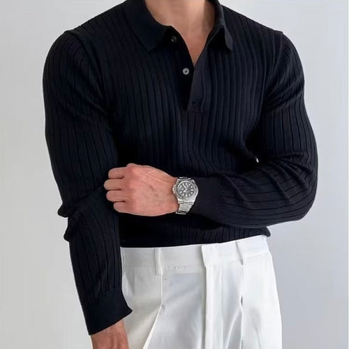 Highgate Long Sleeve Button Polo - Black
