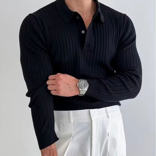 Highgate Long Sleeve Button Polo - Black