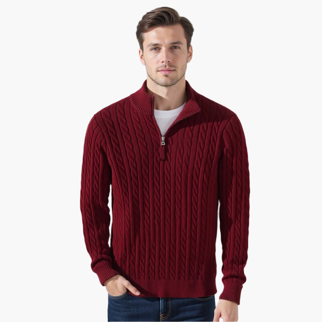 Kensington Cable Half-Zip Sweater - Burgundy