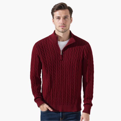 Kensington Cable Half-Zip Sweater - Burgundy