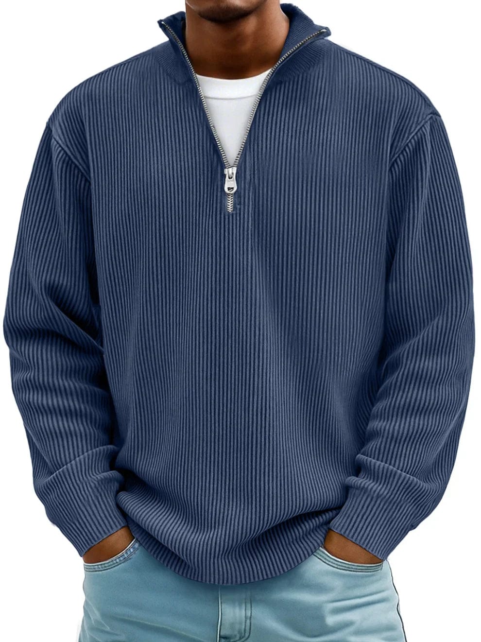 Linden Ribbed Cotton Pullover - Navy Blue