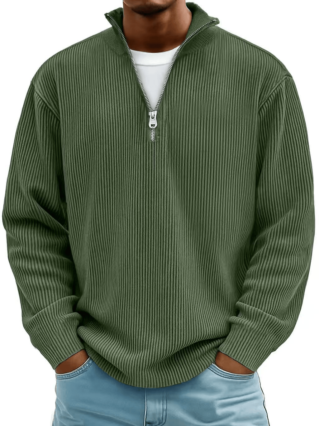 Linden Ribbed Cotton Pullover - Army Green