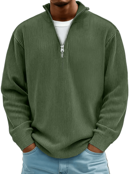 Linden Ribbed Cotton Pullover - Army Green