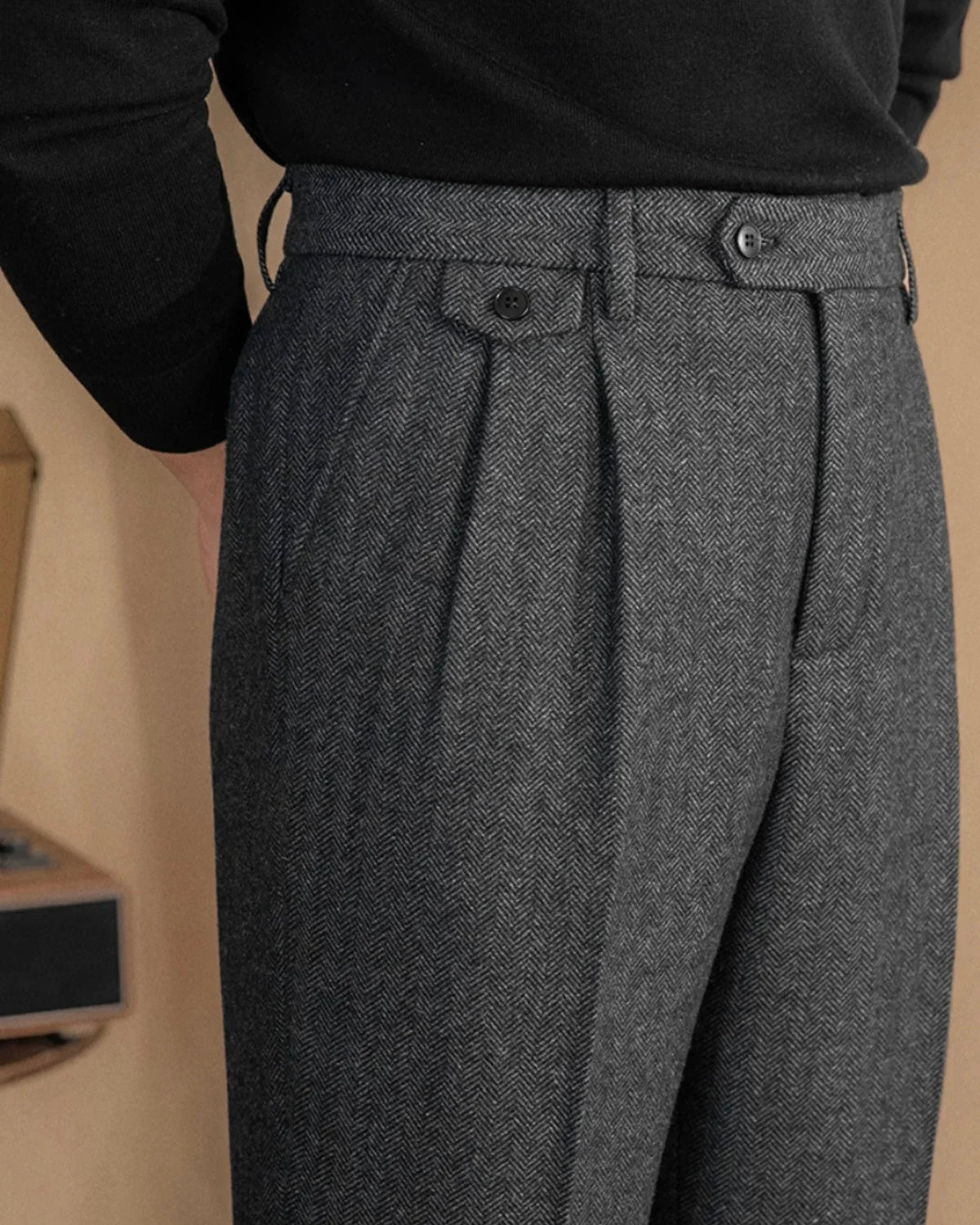 Hampstead Herringbone Trousers - Gray