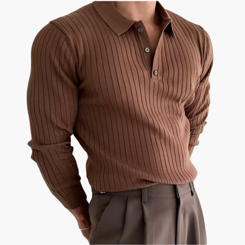 Highgate Long Sleeve Button Polo - Brown