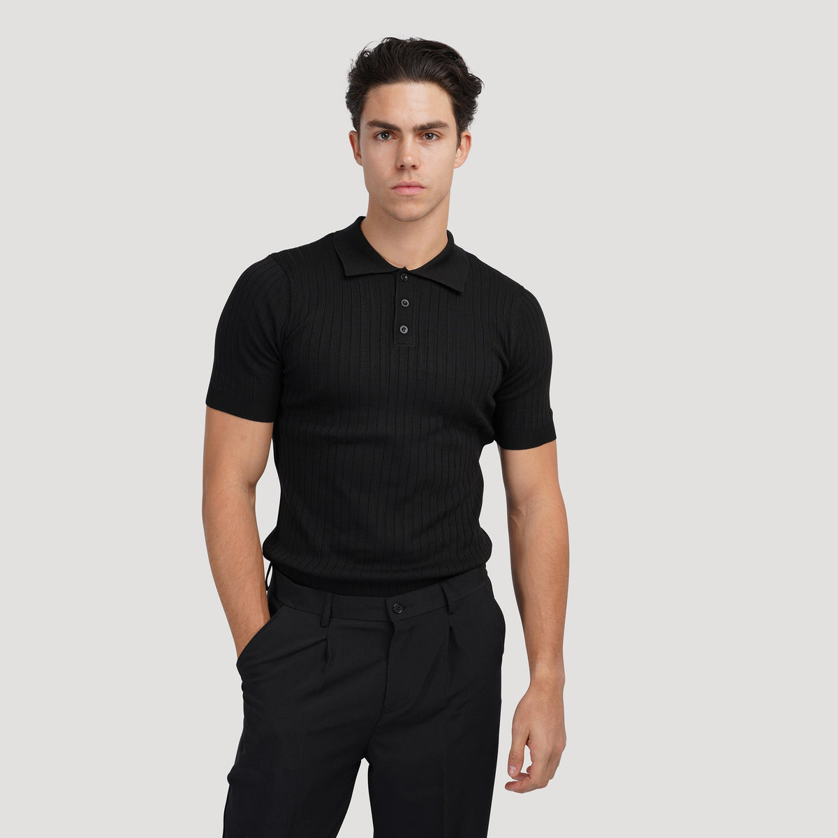 Wexford Button Knit Polo - Black
