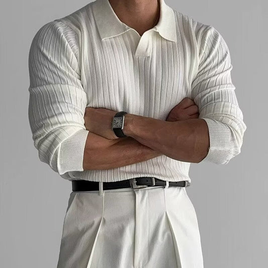 Belgrave Long Sleeve Knit Polo - White