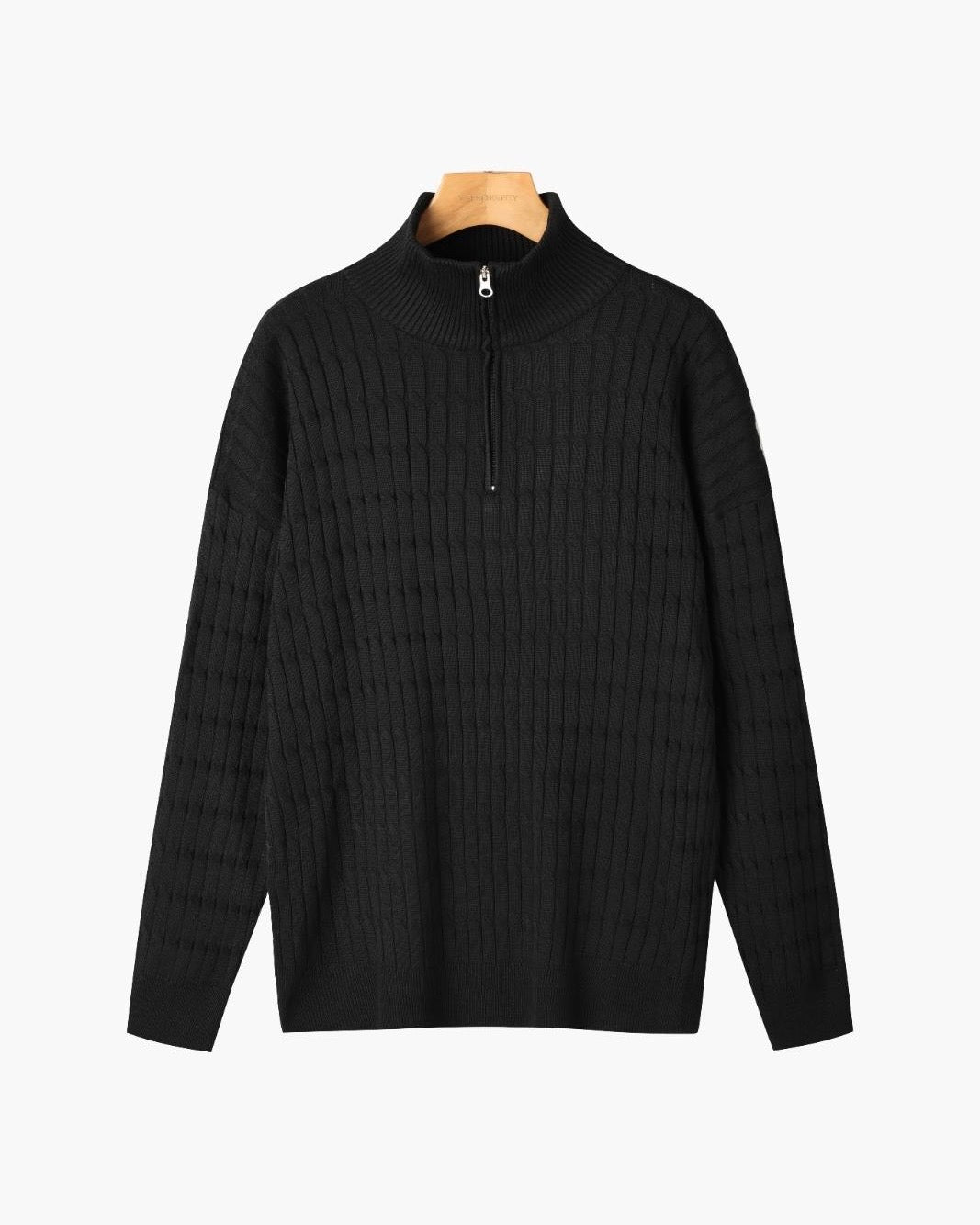 Cotswold Wave Cable Half-Zip - Black
