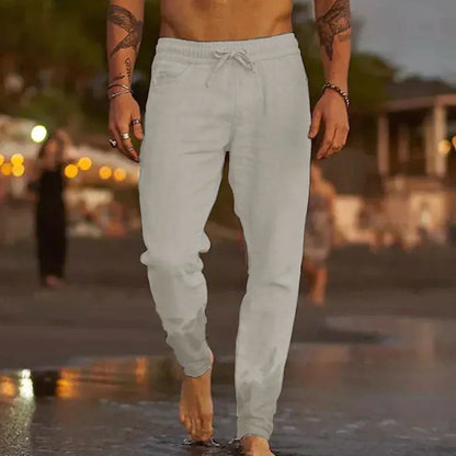 Positano Linen Beach Trousers - Light Grey