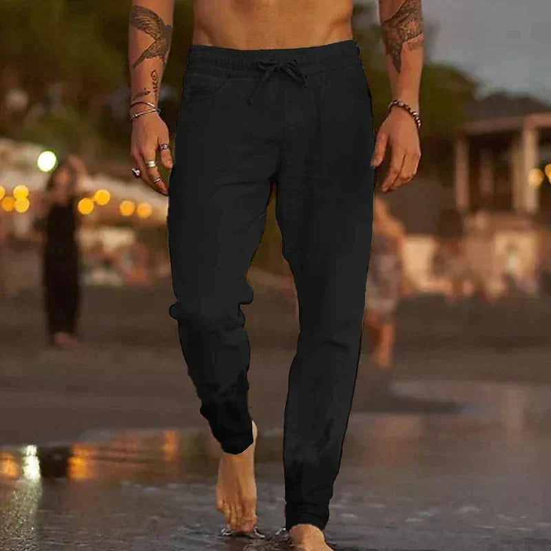 Positano Linen Beach Trousers - Black