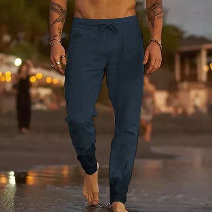 Positano Linen Beach Trousers - Dark Blue