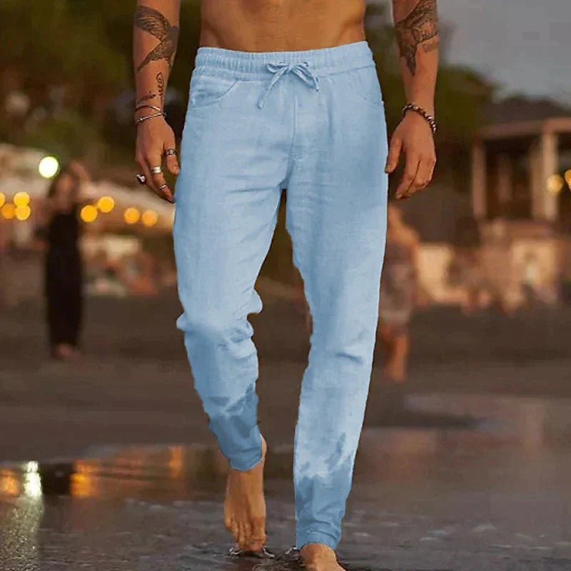 Positano Linen Beach Trousers - Light Blue