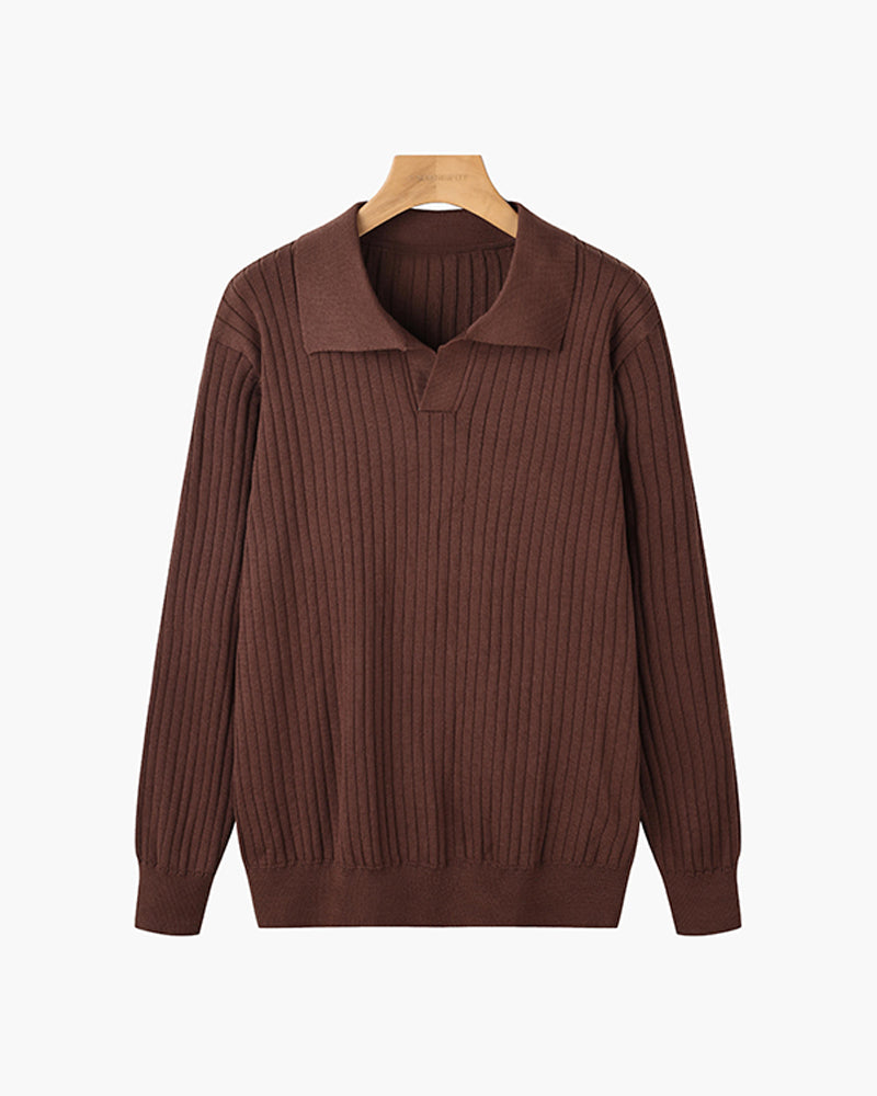 Belgrave Long Sleeve Knit Polo - Brown