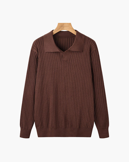 Belgrave Long Sleeve Knit Polo - Brown