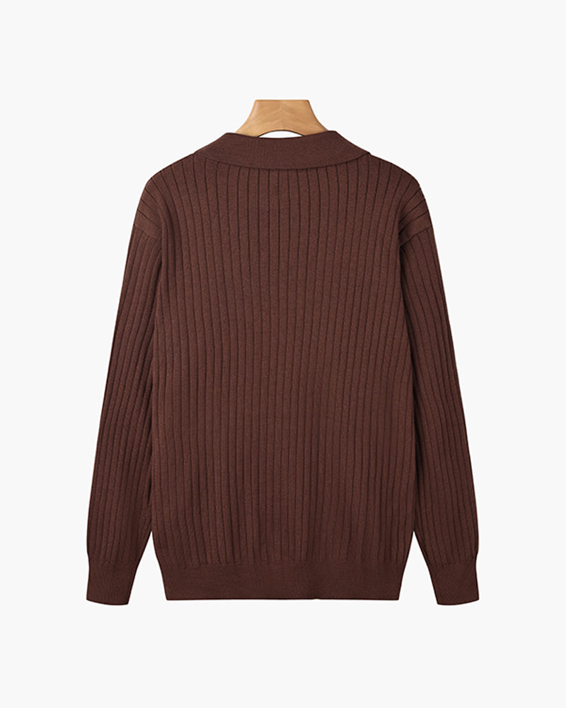Belgrave Long Sleeve Knit Polo - Brown