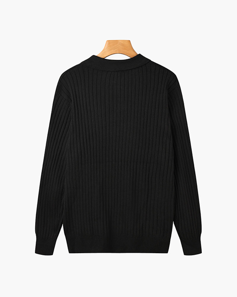 Belgrave Long Sleeve Knit Polo - Black