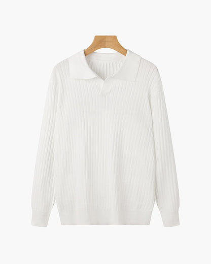 Belgrave Long Sleeve Knit Polo - White