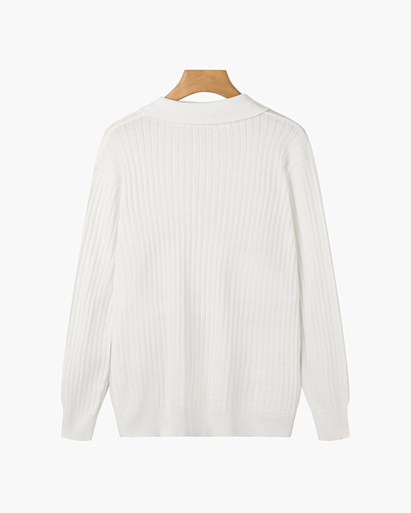 Belgrave Long Sleeve Knit Polo - White