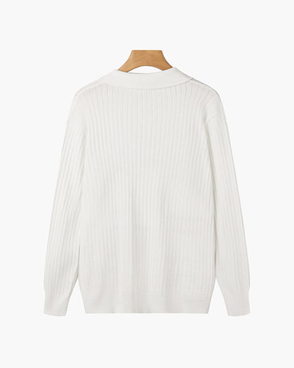 Belgrave Long Sleeve Knit Polo - White