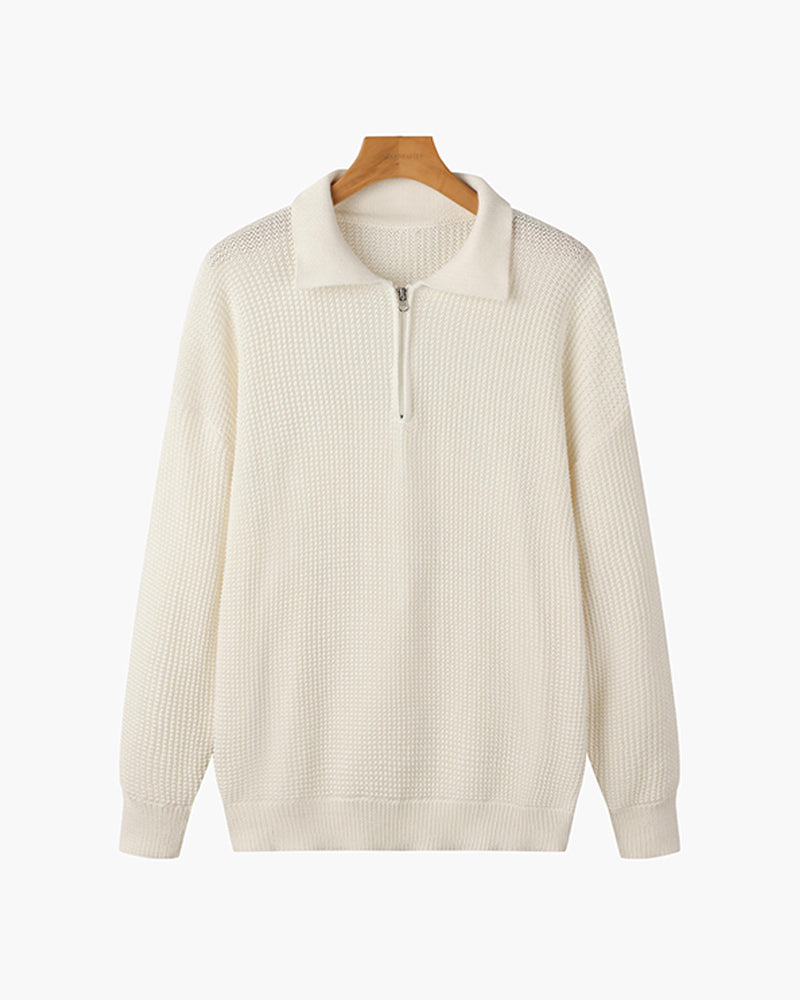 Pembroke Ribbed Half-Zip - White