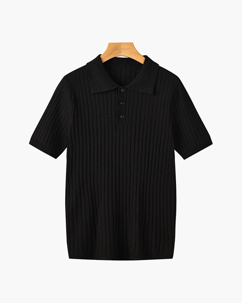 Wexford Button Knit Polo - Black