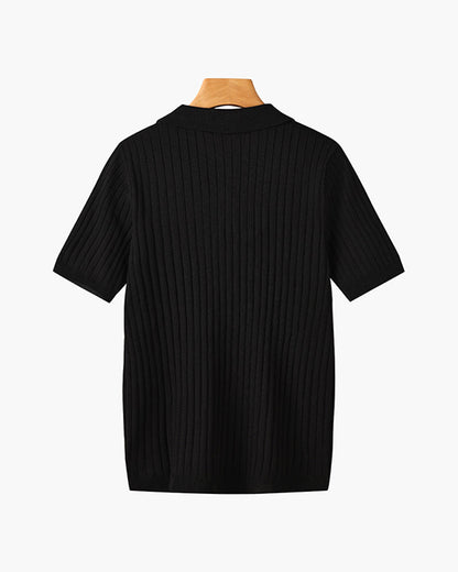 Wexford Button Knit Polo - Black