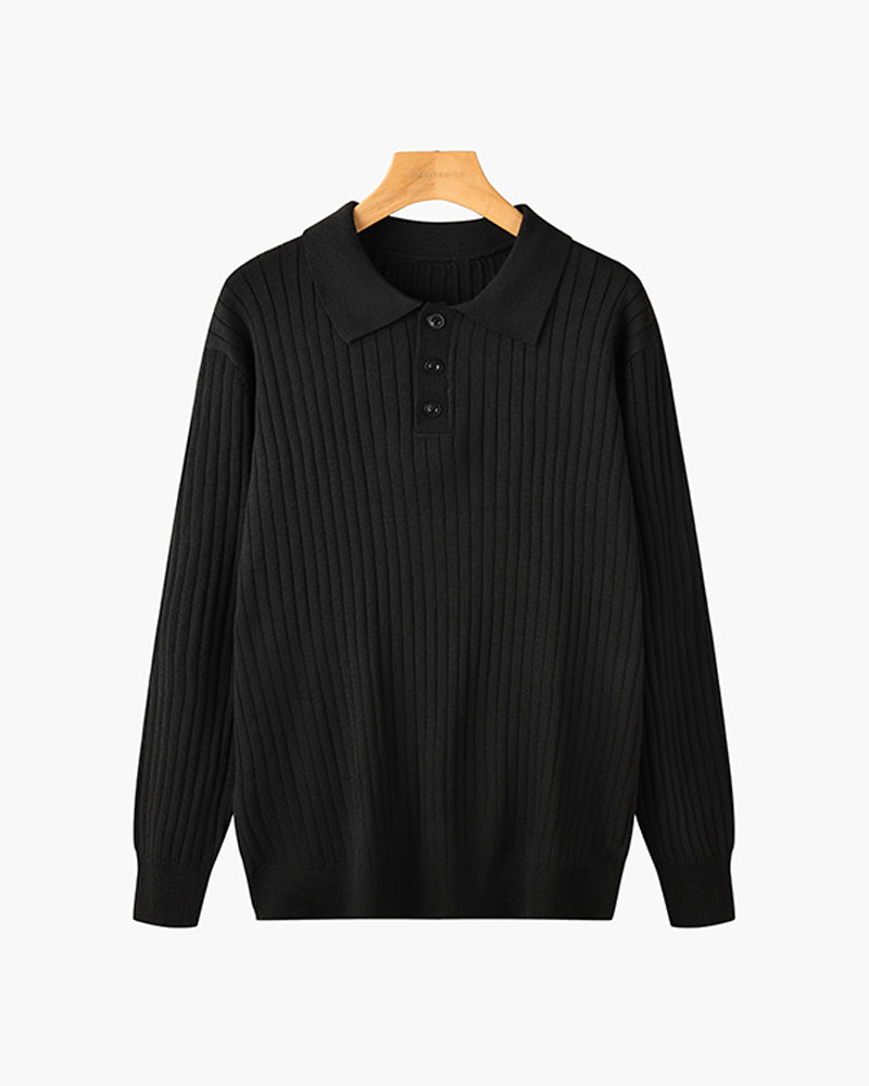 Highgate Long Sleeve Button Polo - Black