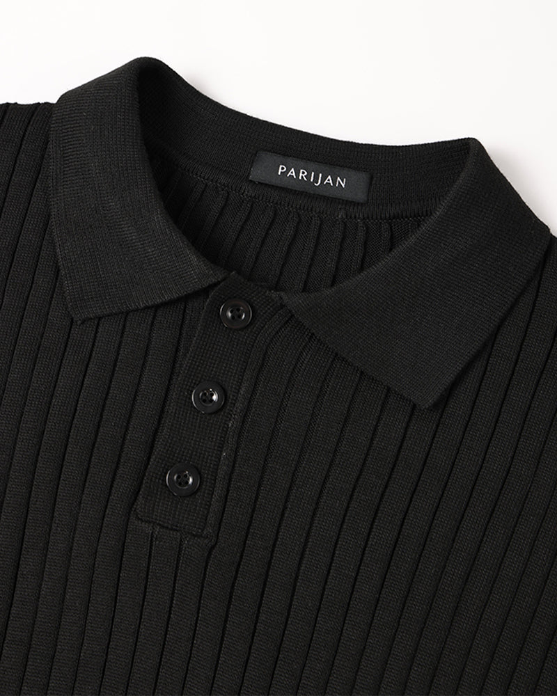Highgate Long Sleeve Button Polo - Black